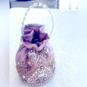 Potli Fabric Lavender Jeweled Drawstring Bag | Wristlet Pouch Bag Prom, Wedding